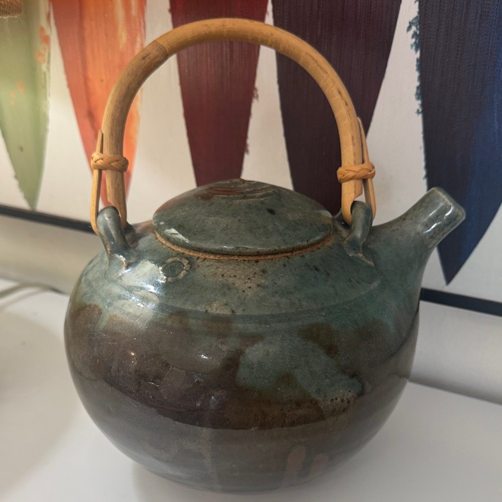 Handcrafted Ceramic Teapot - Green and Brown